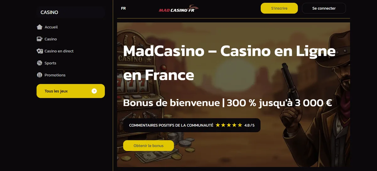 MadCasino homepage casino retrait instantané