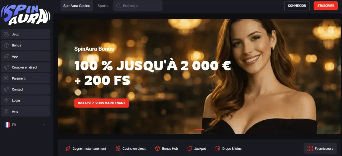 SpinAura homepage casino en ligne paiement rapide